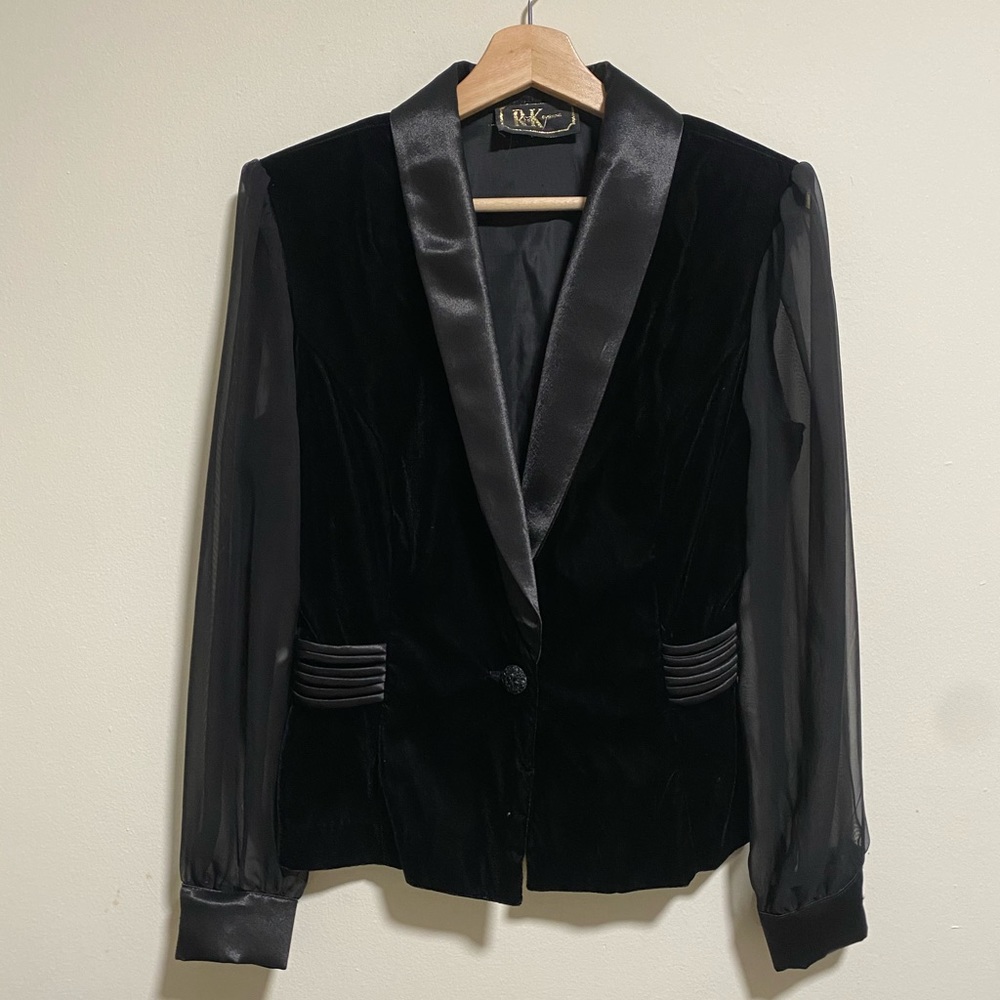VINTAGE VELVET/SHEER SLEEVE BLAZER